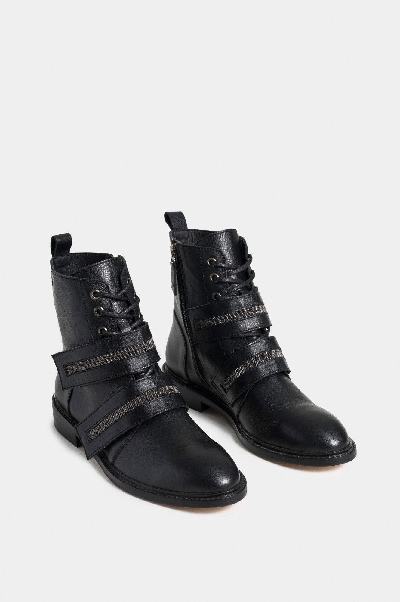 Vélez Botines Mentha De Cuero  Mujer Silueta Militar Negro-1