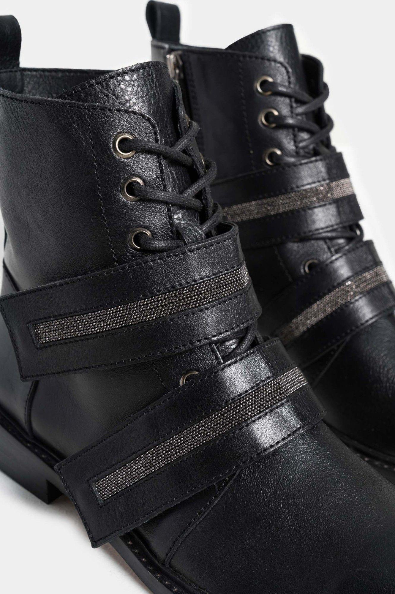 Vélez Botines Mentha De Cuero  Mujer Silueta Militar Negro-4