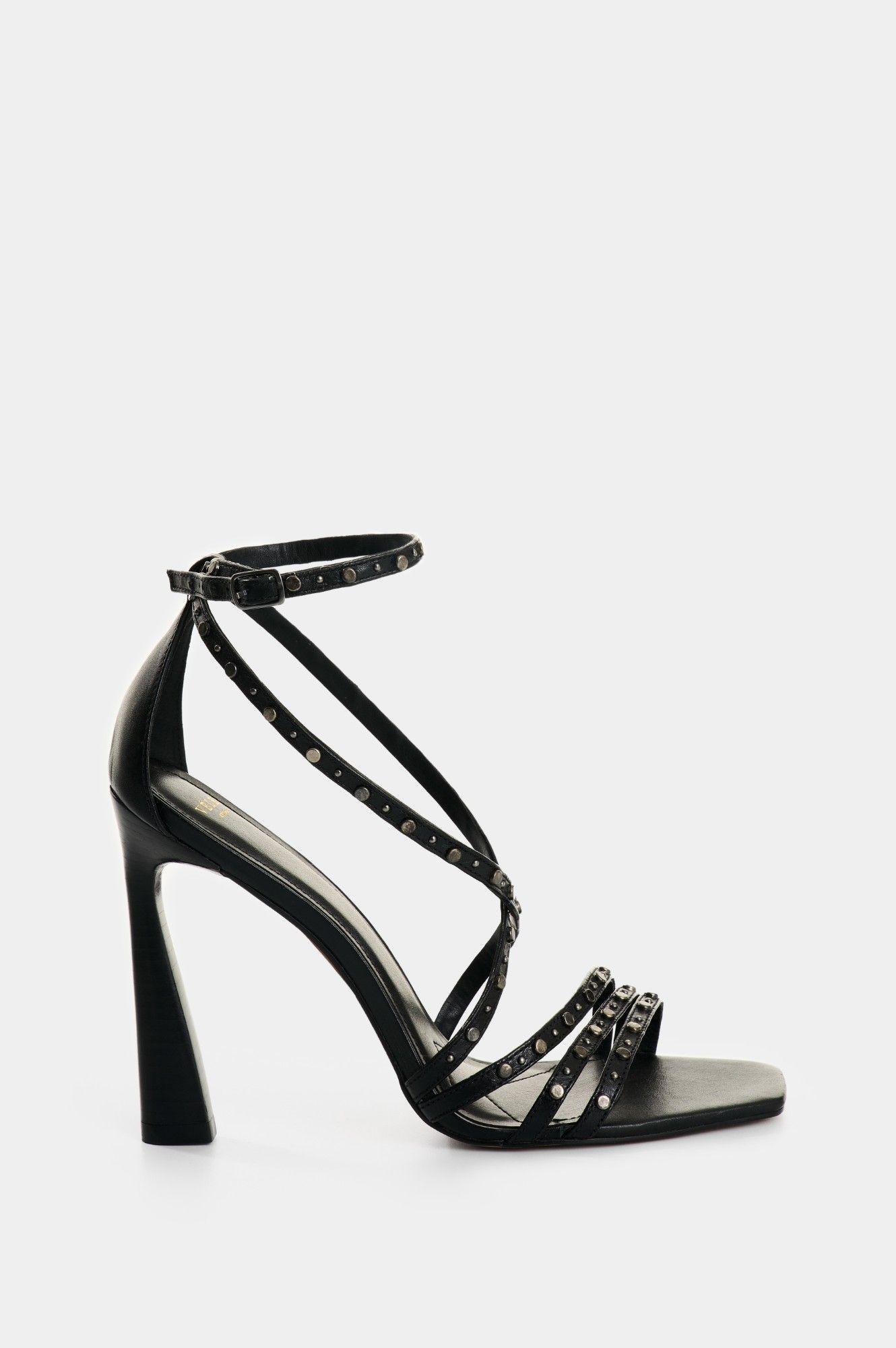 Vélez Sandalia Tacón Solan De Cuero Para Mujer Taches Negro-0