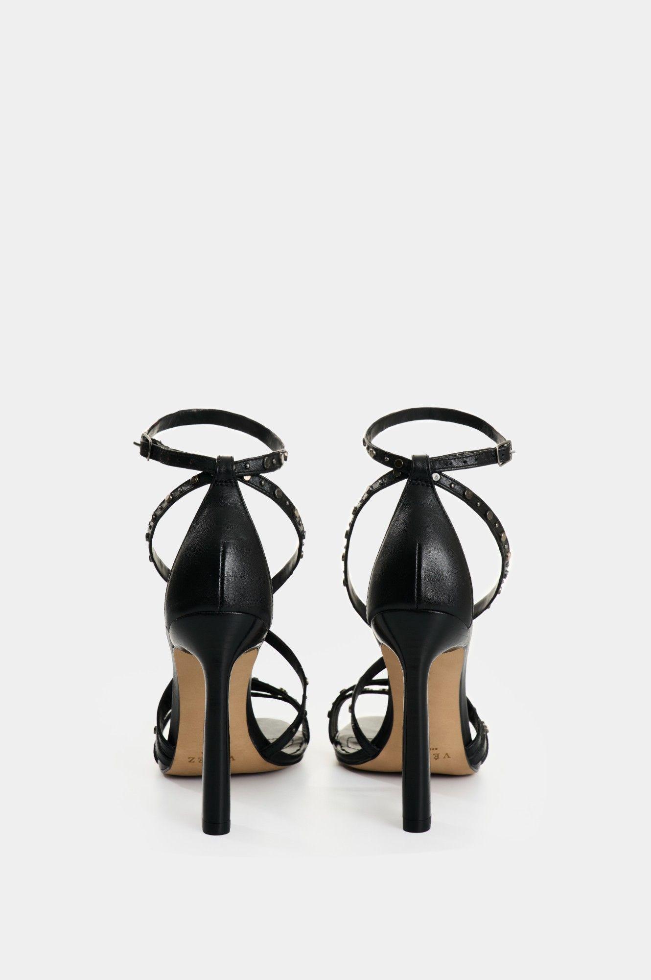 Vélez Sandalia Tacón Solan De Cuero Para Mujer Taches Negro-2