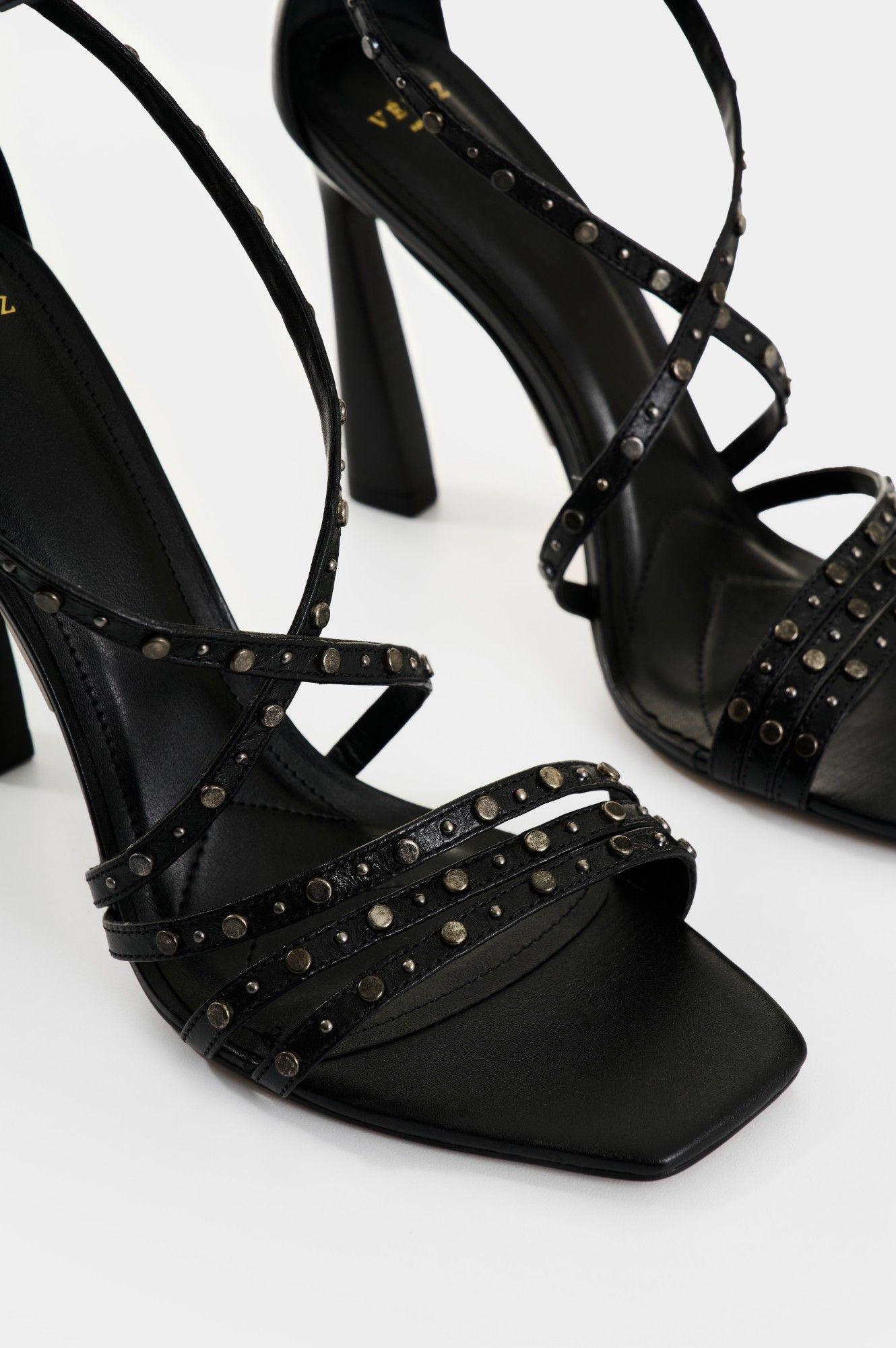 Vélez Sandalia Tacón Solan De Cuero Para Mujer Taches Negro-4