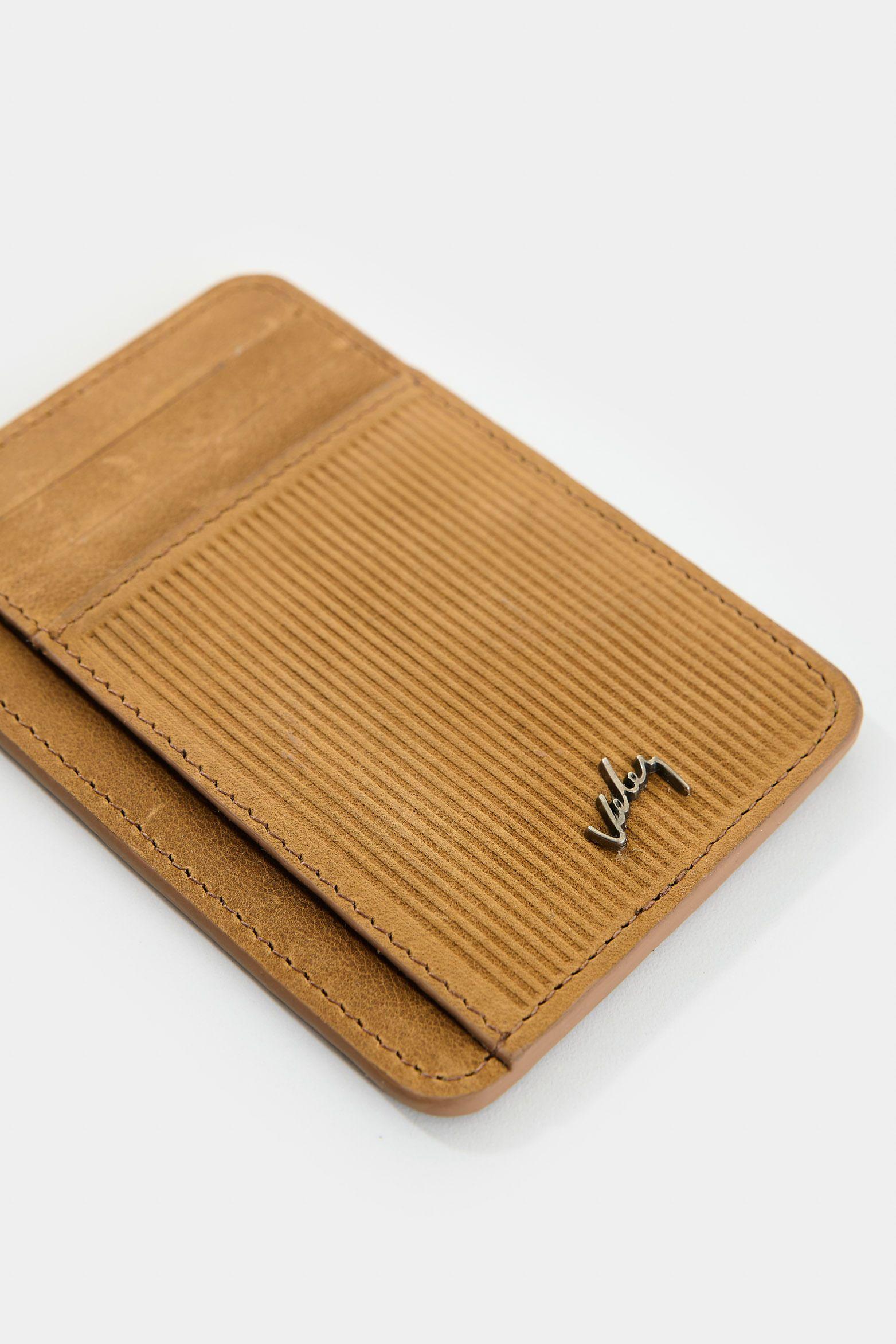 Vélez Porta Tarjetas Vértice Cuero Hombre Detalle Rayas Miel-3