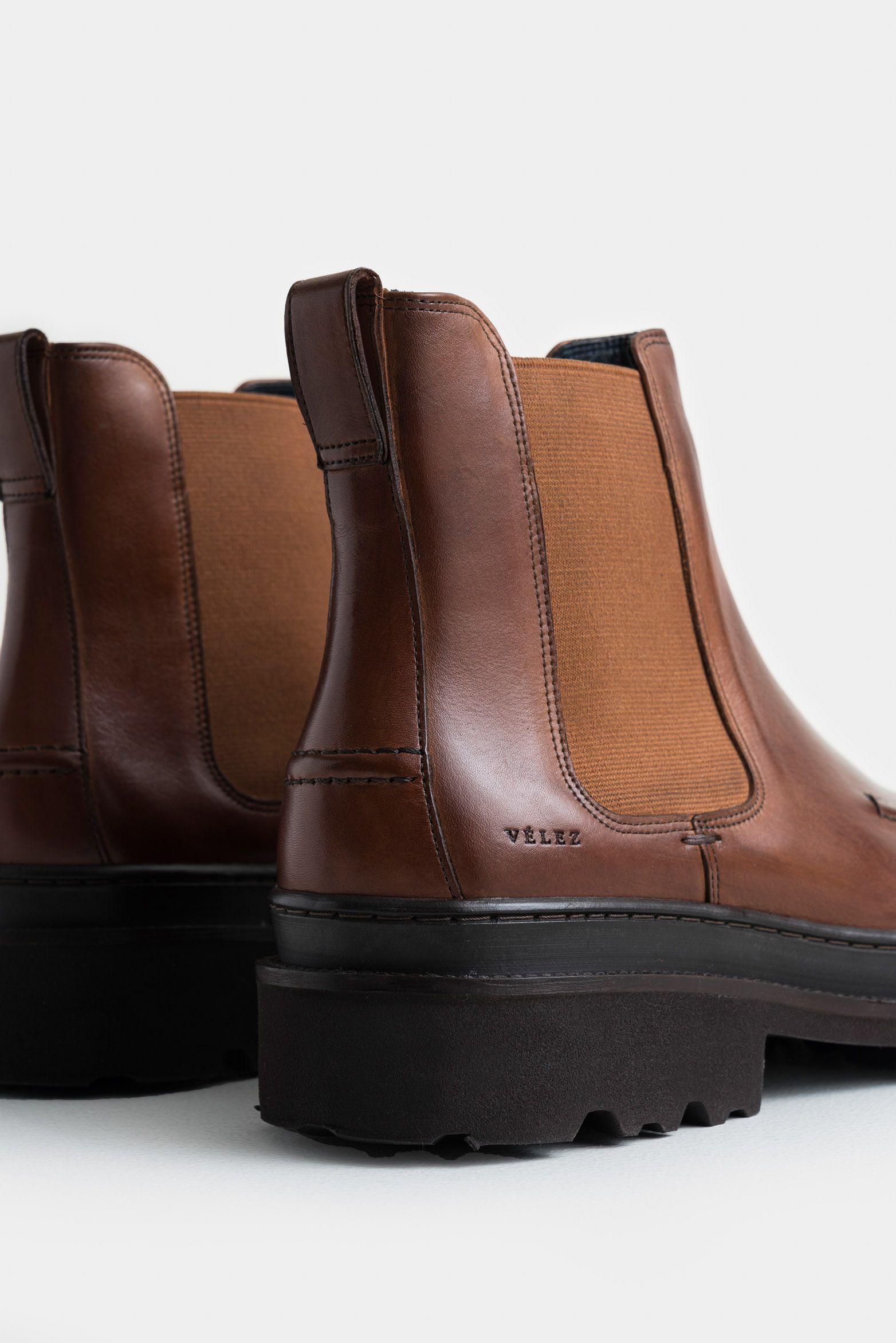 Vélez Botas Ambar Cuero Hombre Detalle Vena En Puntera Miel-3