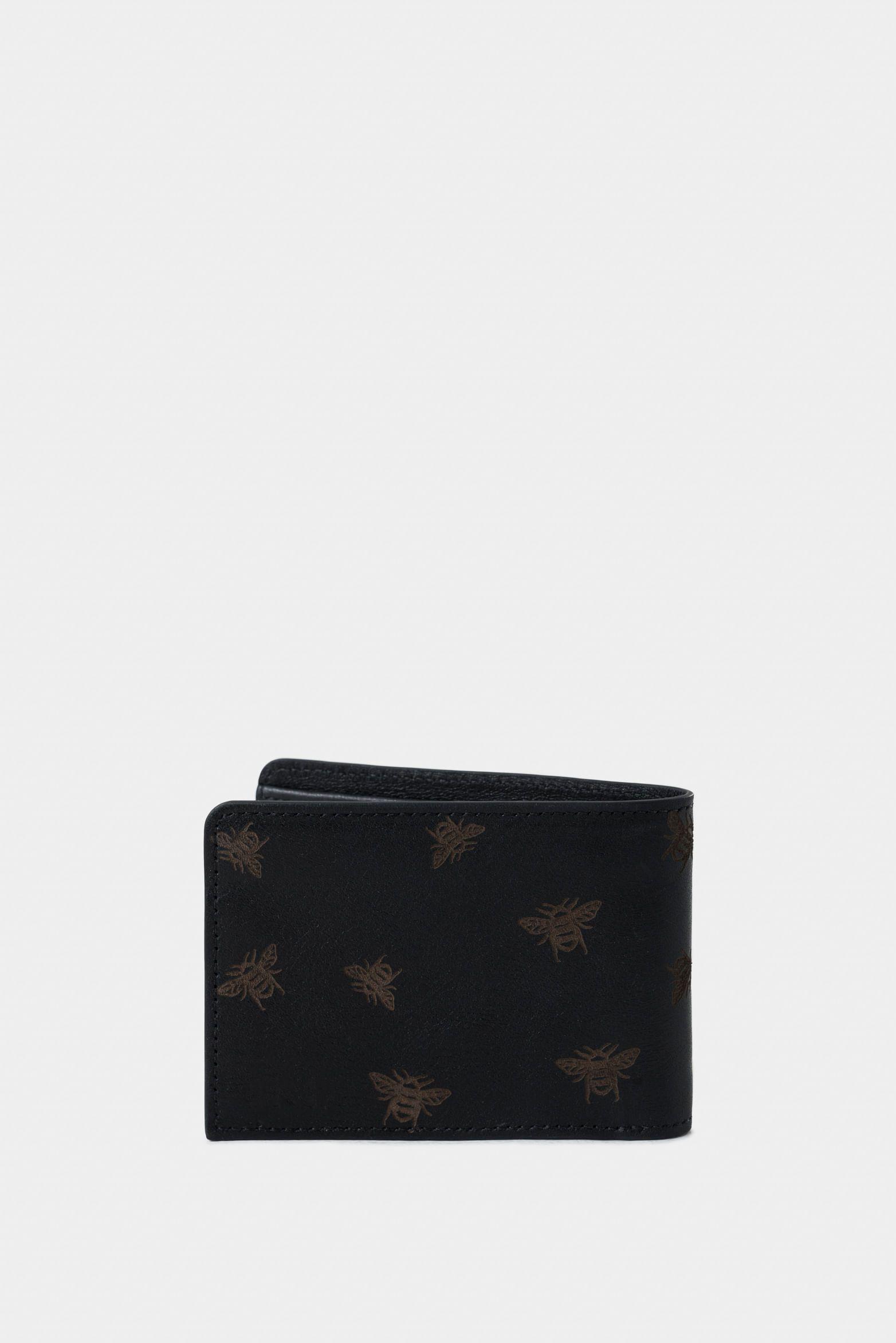Vélez Billetera Hibiscus Cuero Hombre Grabado Abeja Negro-2