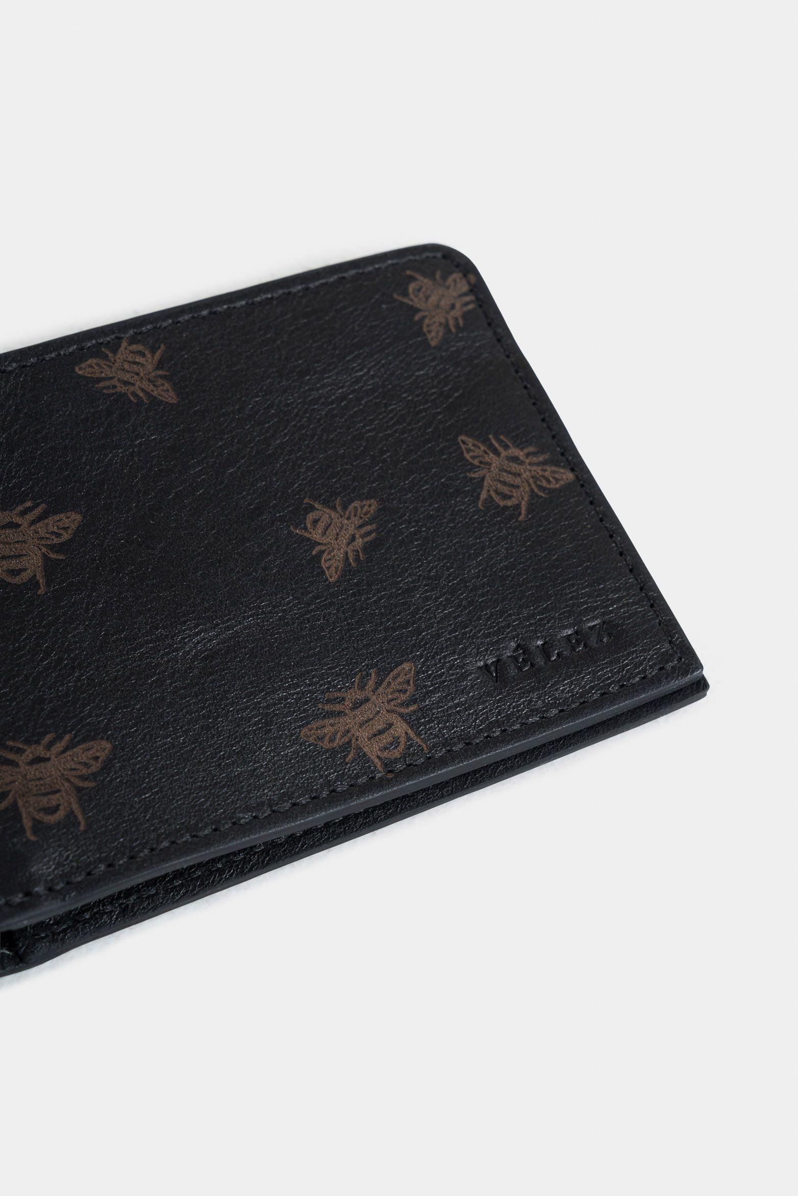 Vélez Billetera Hibiscus Cuero Hombre Grabado Abeja Negro-3