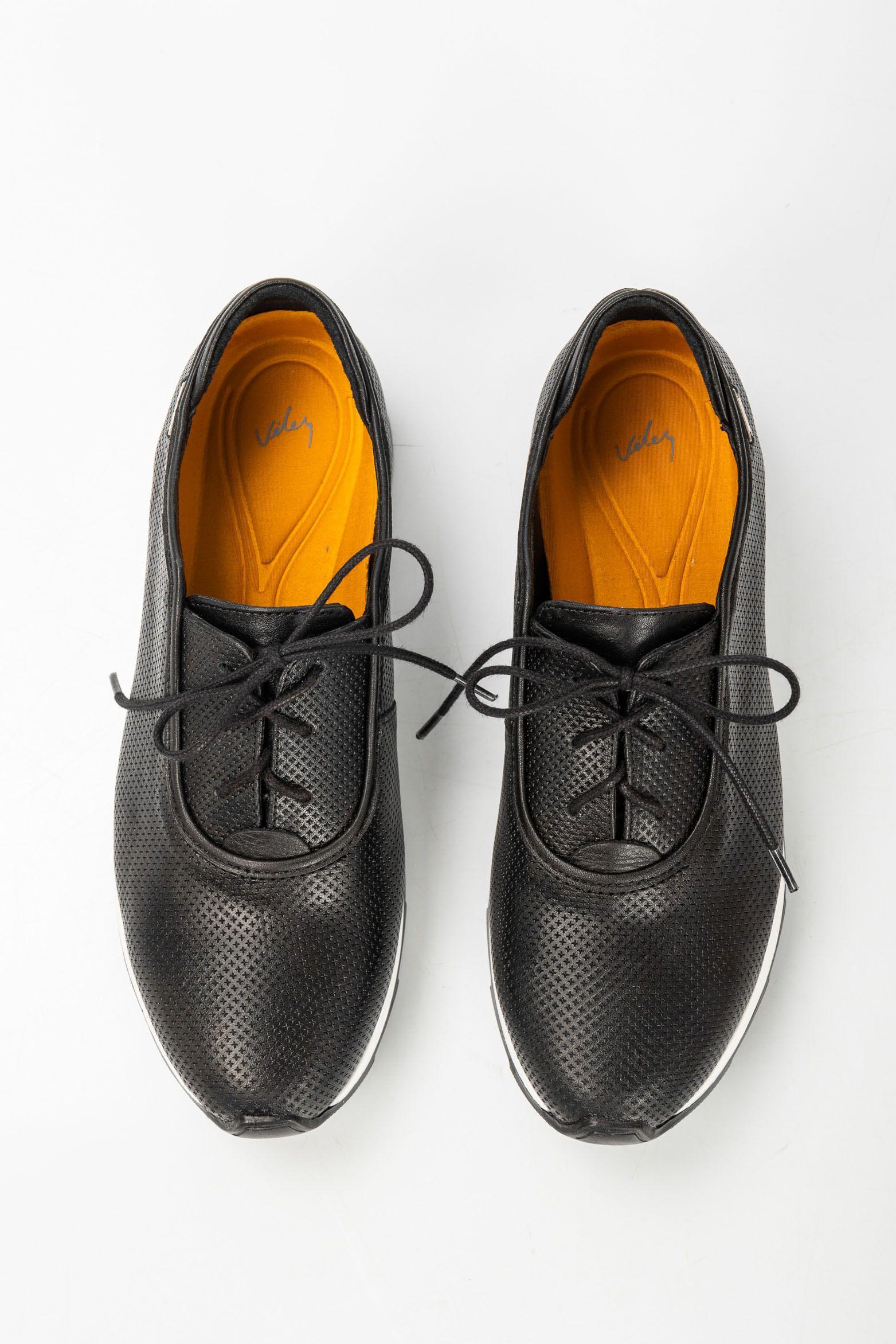 Vélez Zapatos Cordón De Cuero  Mujer Suela Deportiva Negro-3