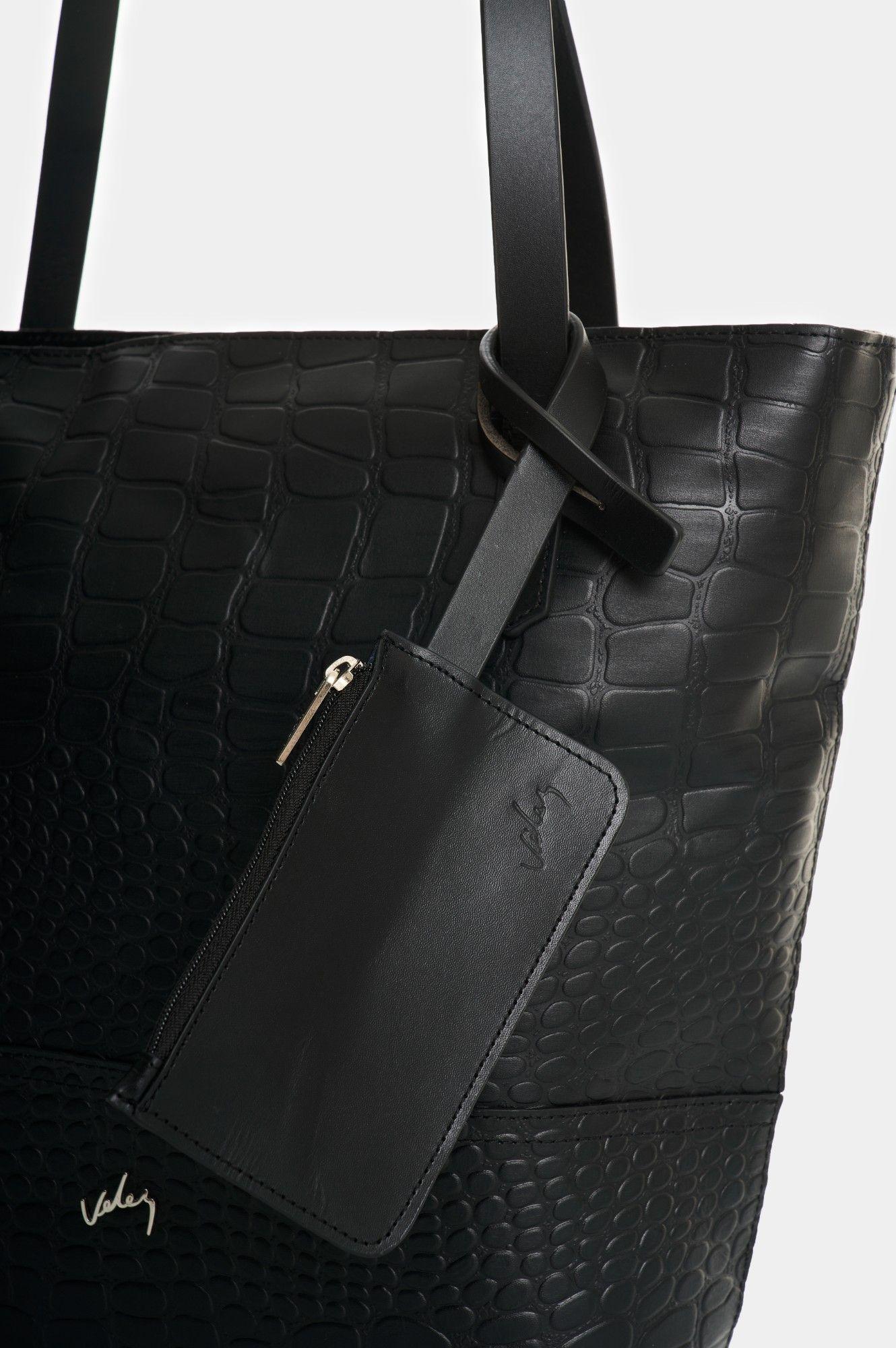 Vélez Cartera Bolso De Cuero Grabado Para Mujer Verona Negro-3