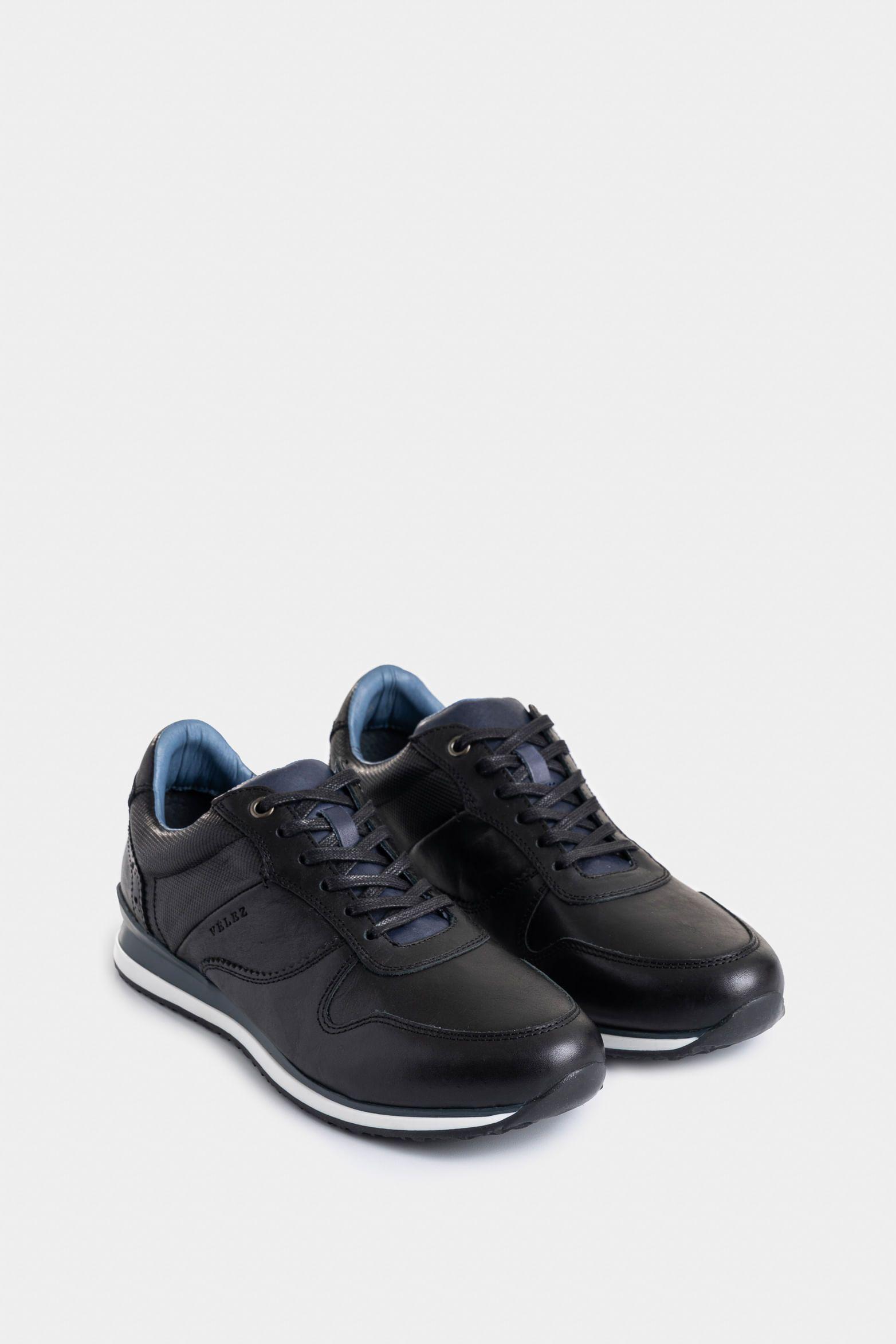 Vélez Tenis Casual Cooper De Cuero Vintage Negro-1