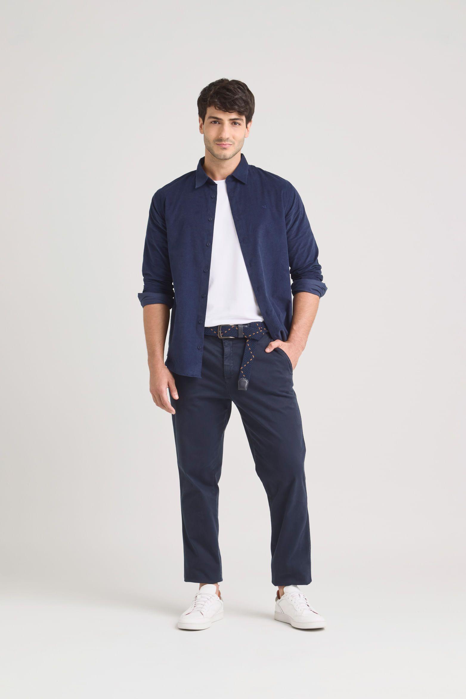 Vélez Camisa Parús Algodón Hombre Mini Corduroy Azul Oscuro-1