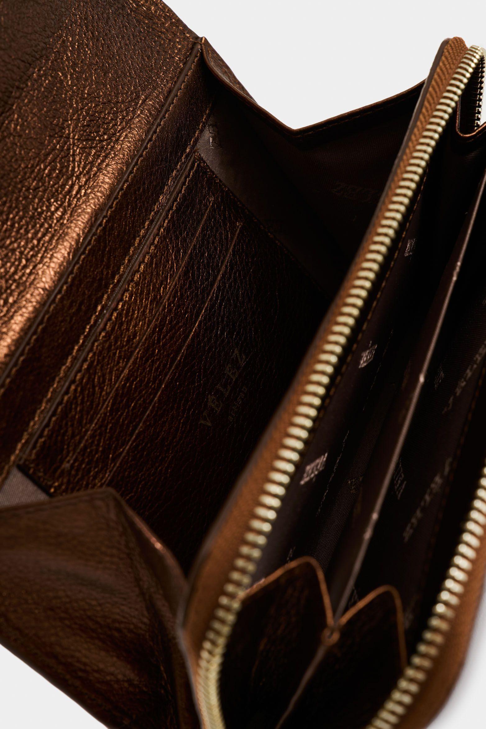 Vélez Billetera De Cuero Folia Para Mujer Palma Bronce-4