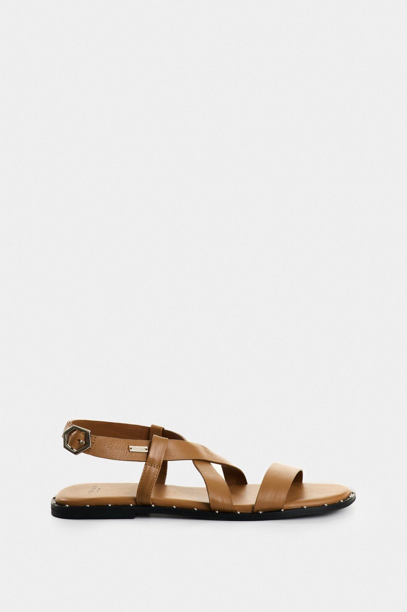 Vélez Sandalia Plana Aviva De Cuero Para Mujer Brillo Miel-0