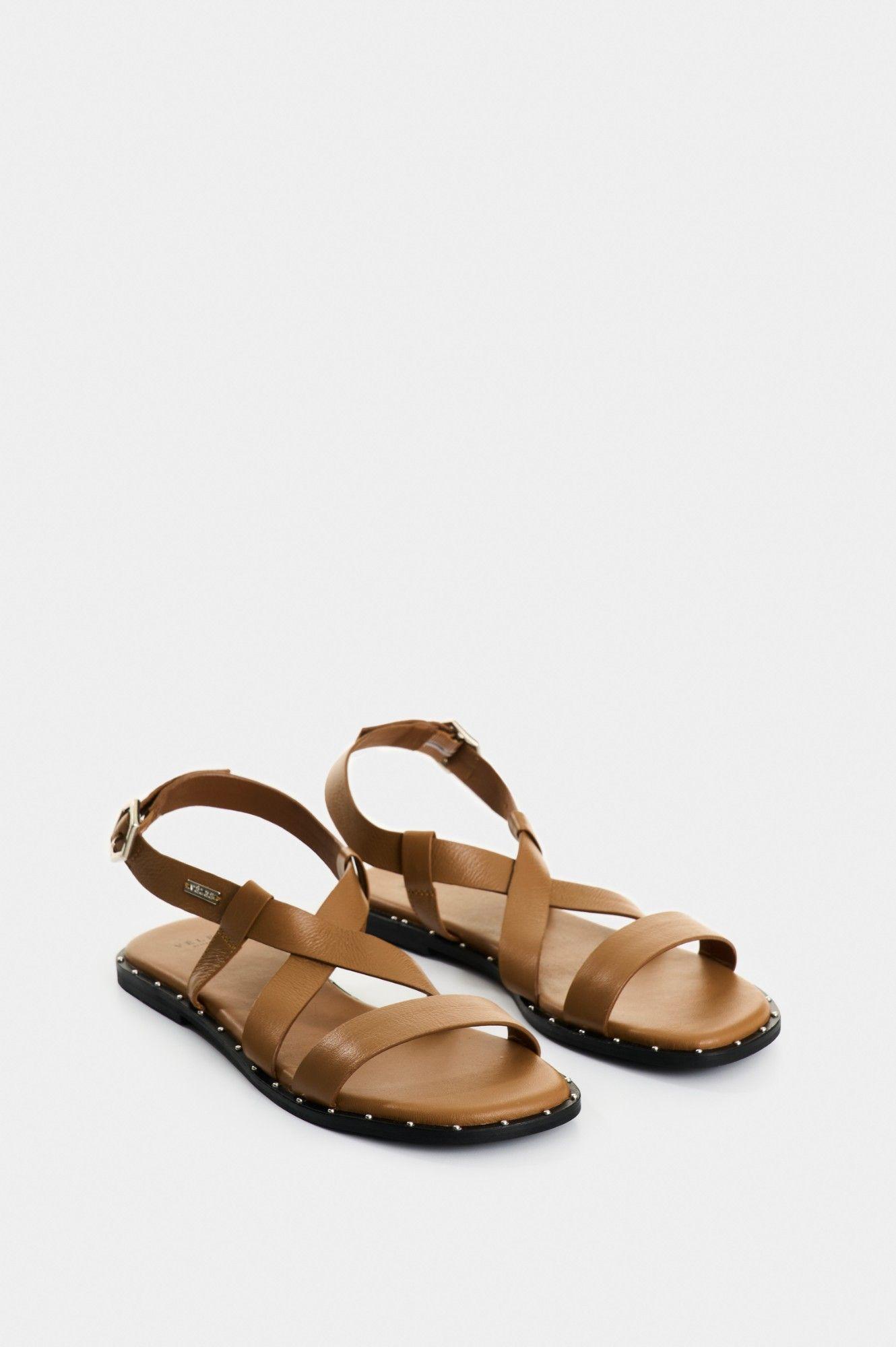 Vélez Sandalia Plana Aviva De Cuero Para Mujer Brillo Miel-1