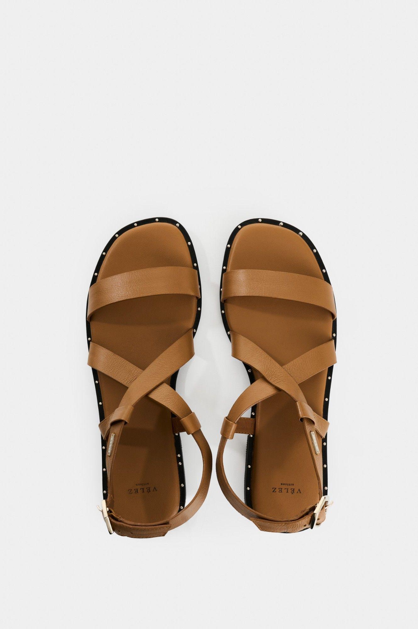 Vélez Sandalia Plana Aviva De Cuero Para Mujer Brillo Miel-3