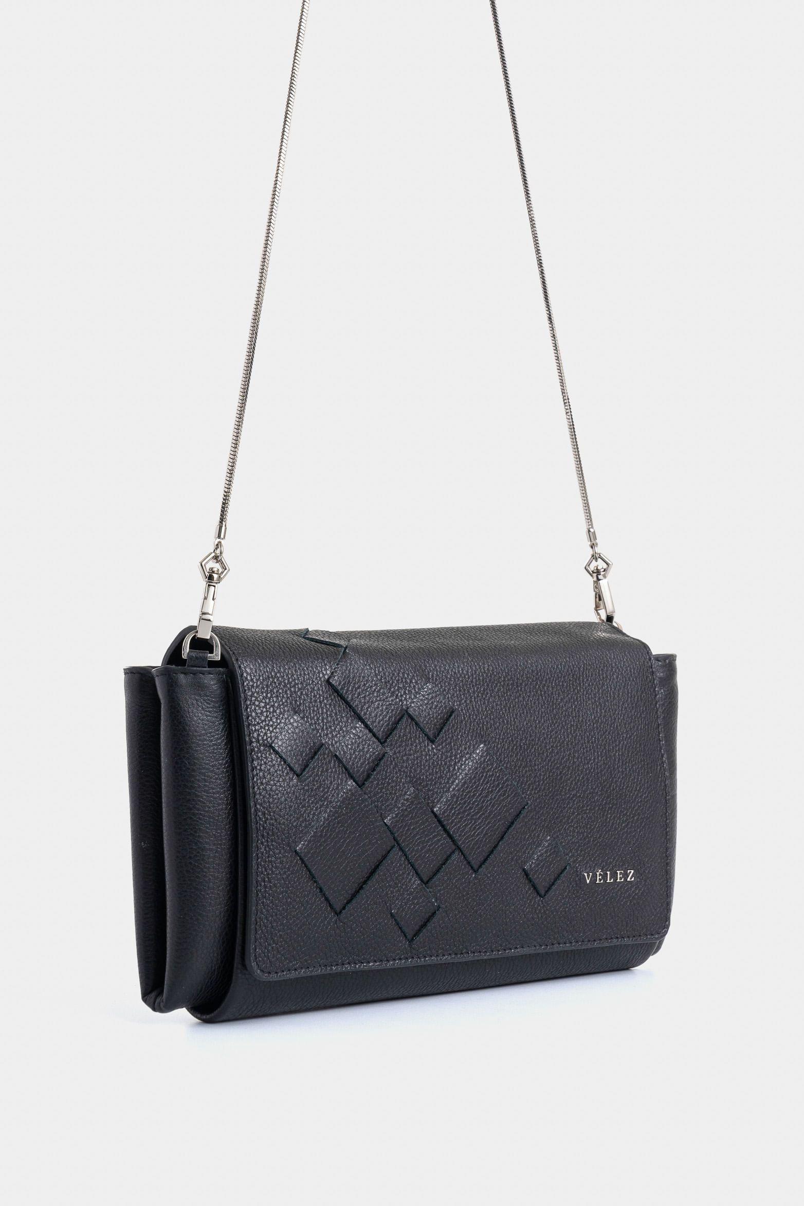 Vélez Cartera Mentha De Cuero Mujer Detalle Tejido Negro-1