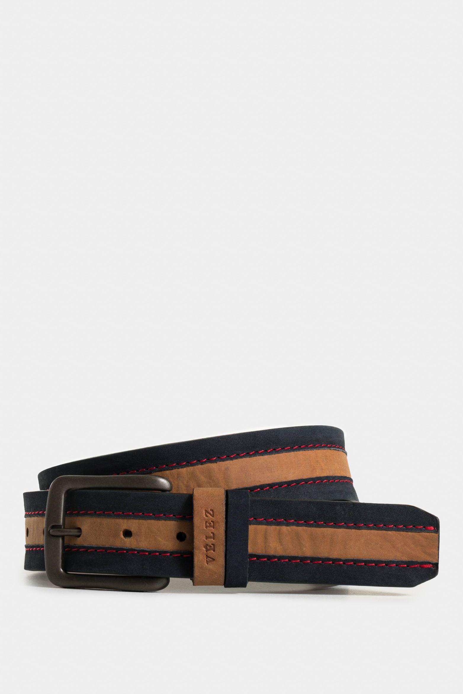 Vélez Cinturón Unifaz De Cuero Combinado Azul Oscuro-0