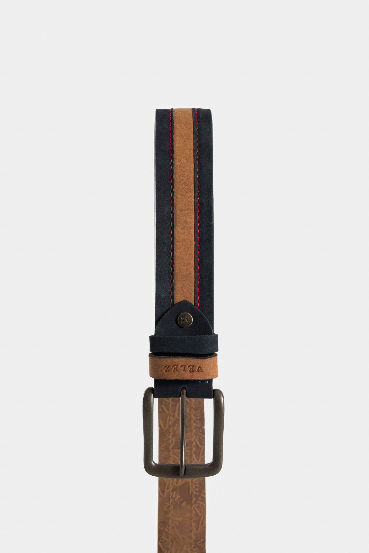 Vélez Cinturón Unifaz De Cuero Combinado Azul Oscuro-1