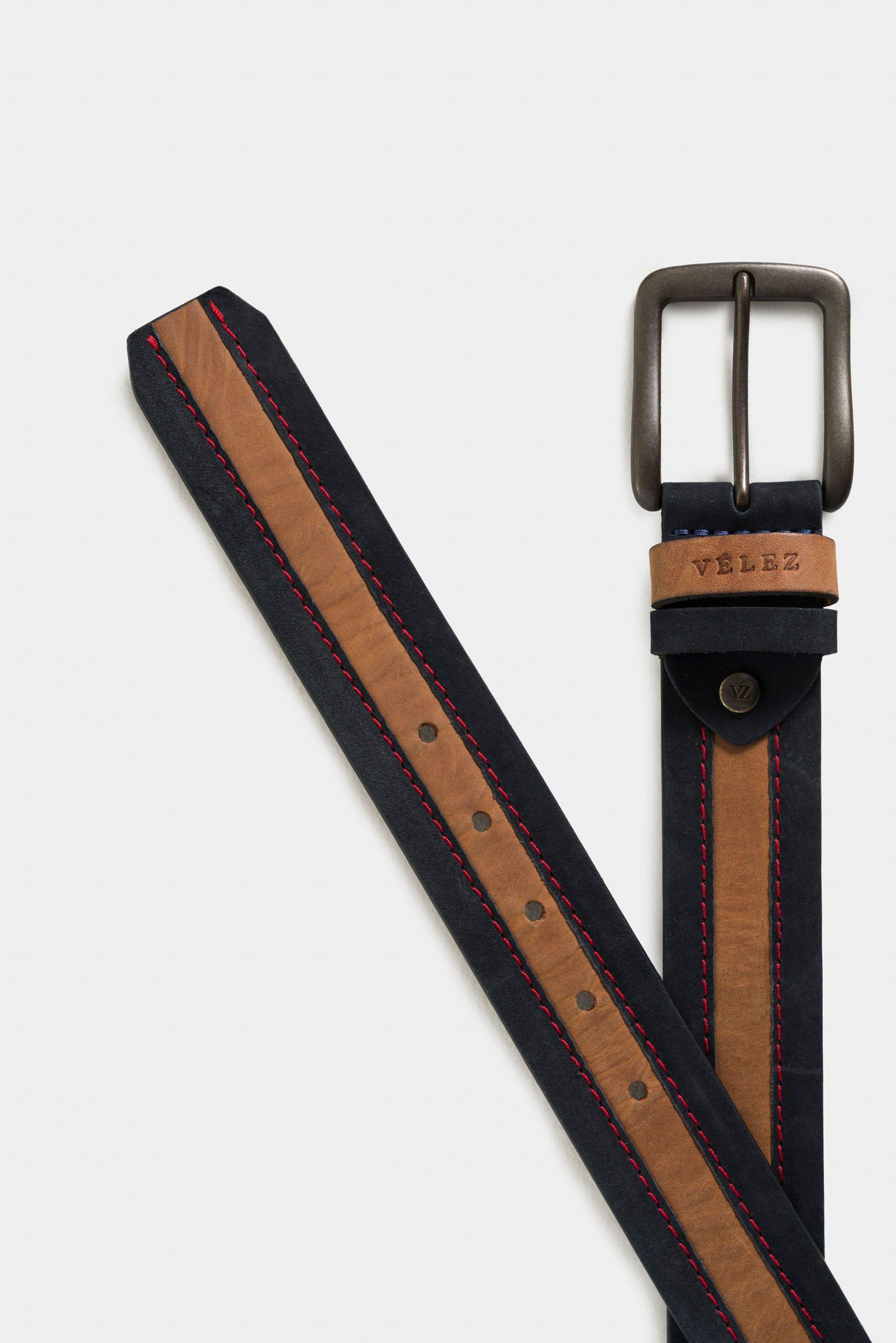 Vélez Cinturón Unifaz De Cuero Combinado Azul Oscuro-2