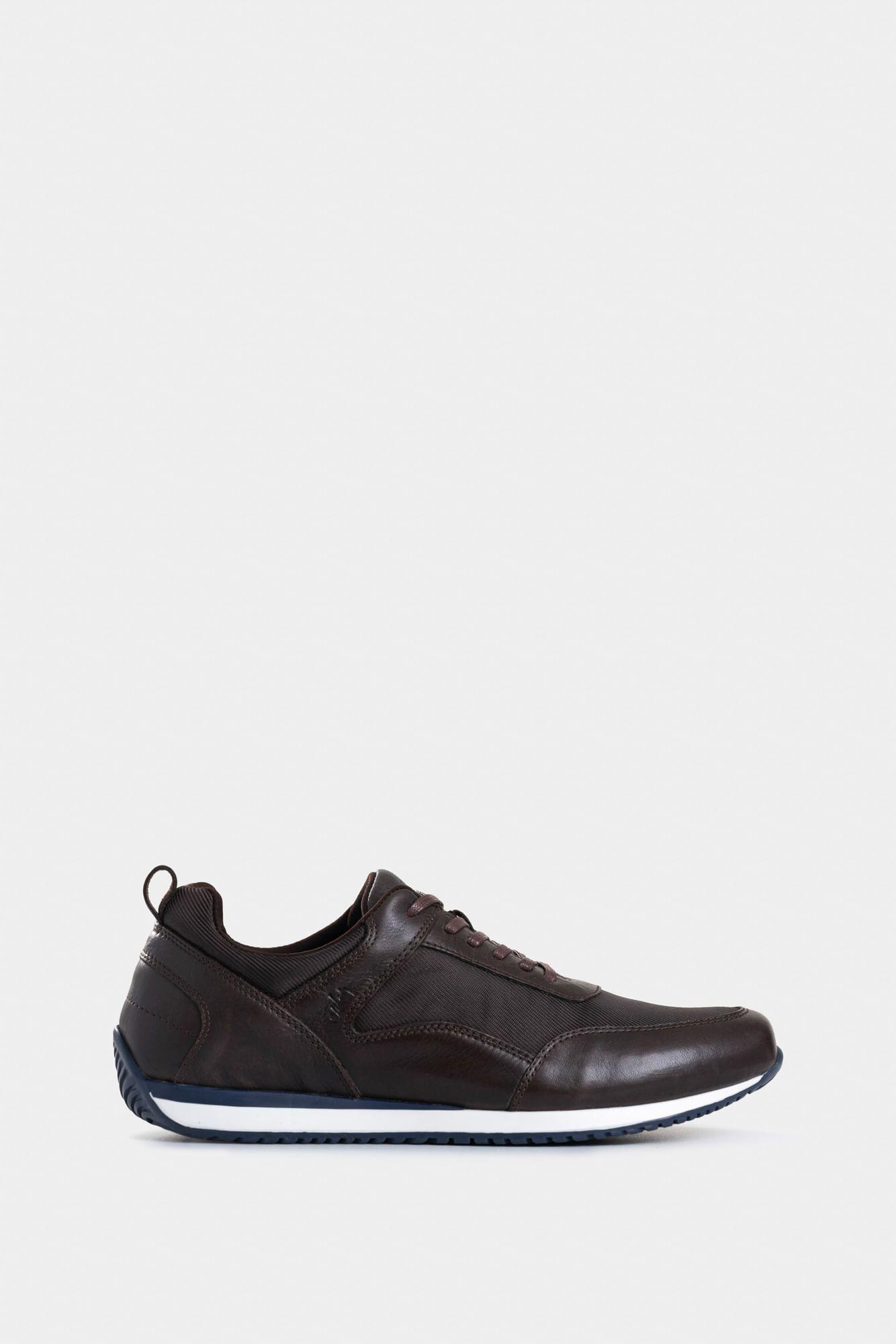 Vélez Tenis Engeil 3 De Cuero Para Hombre Detalle Textil Café-0
