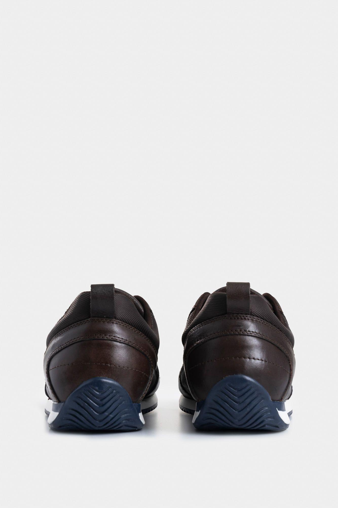 Vélez Tenis Engeil 3 De Cuero Para Hombre Detalle Textil Café-2