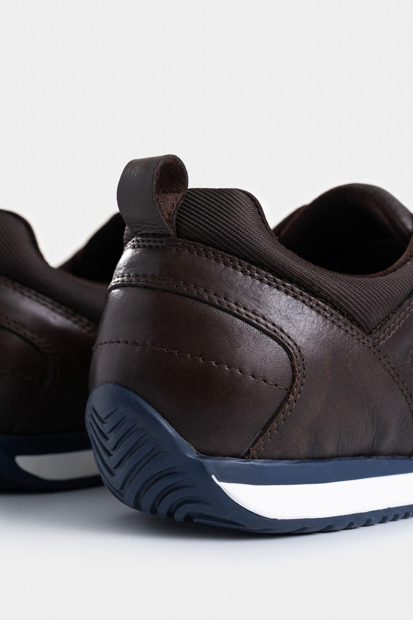 Vélez Tenis Engeil 3 De Cuero Para Hombre Detalle Textil Café-4