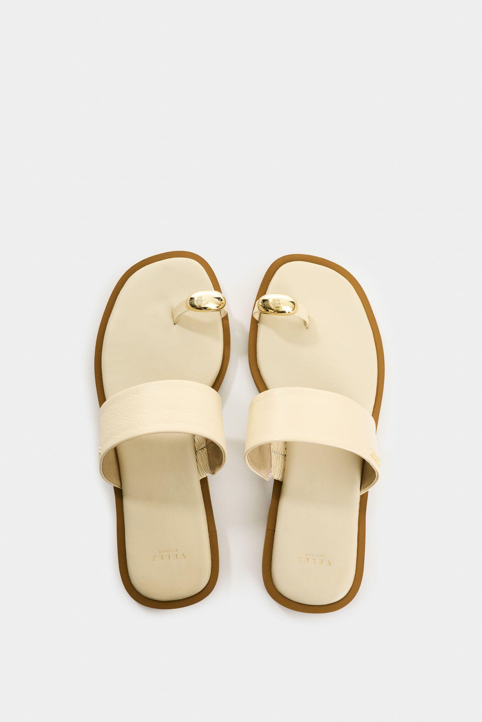 Vélez Sandalia Plana De Cuero  Mujer Thala Beige-3