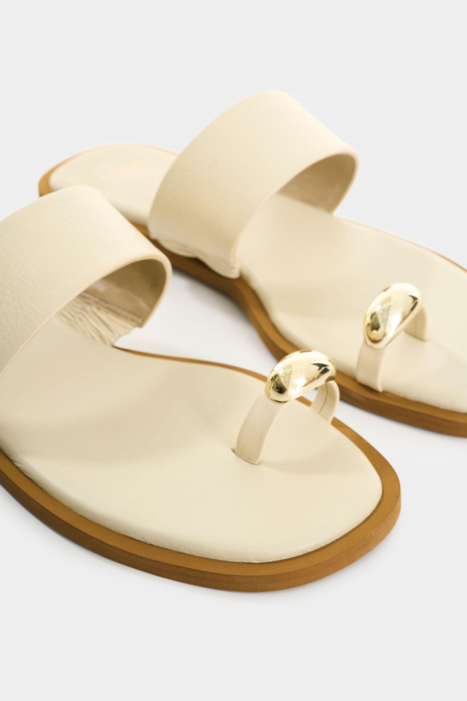 Vélez Sandalia Plana De Cuero  Mujer Thala Beige-4