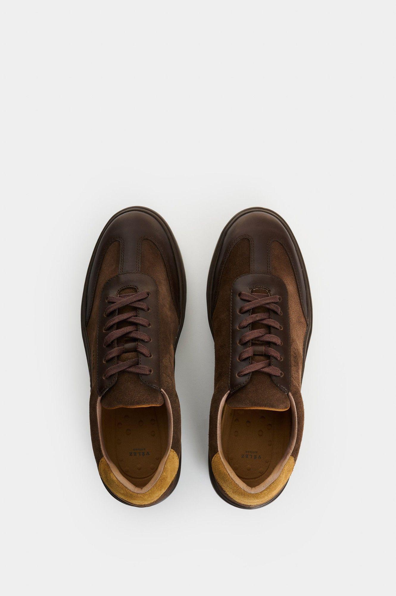 Vélez Zapatilla Tenis Clima Cuero Hombre Efecto Escribiente Café-3