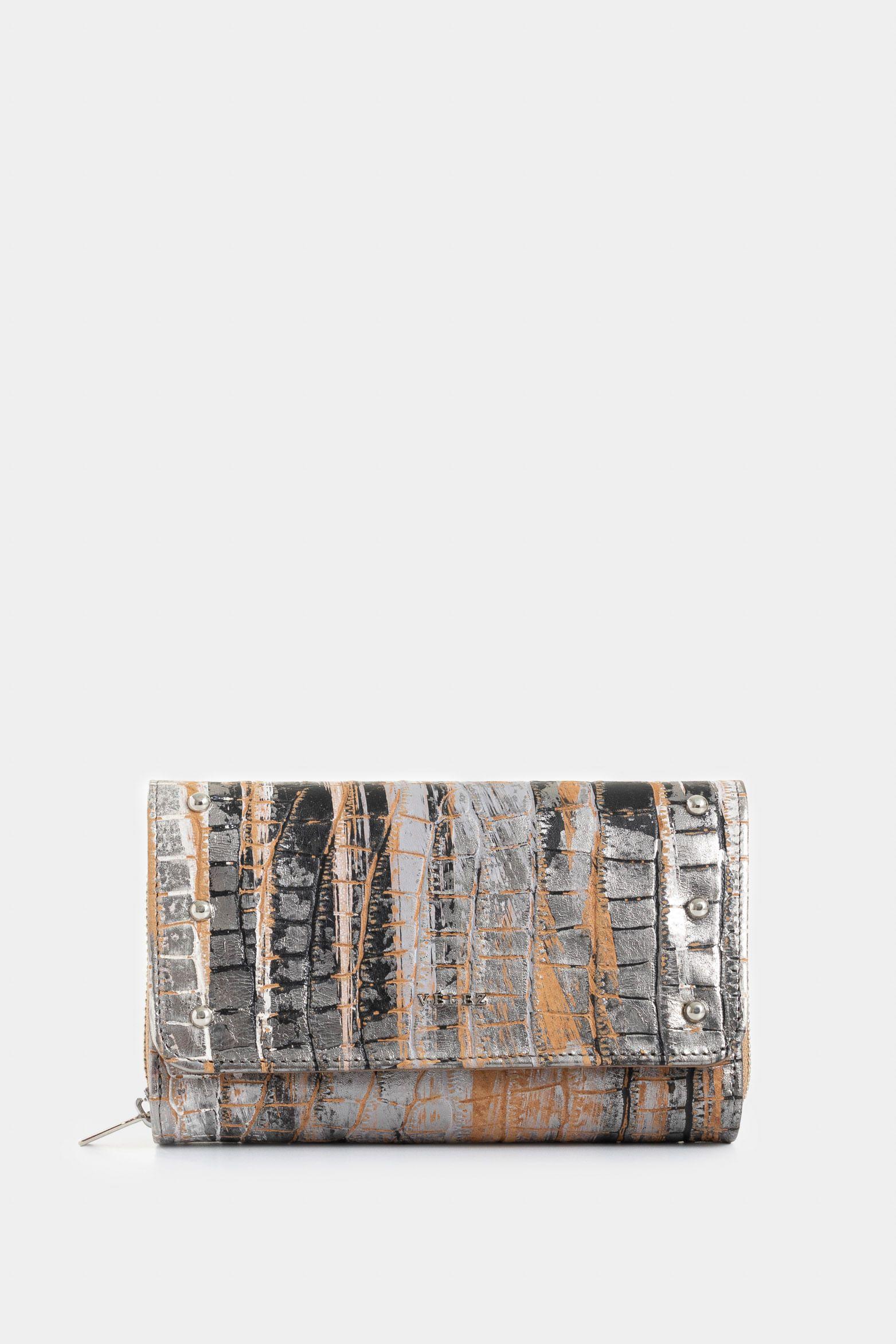 Vélez Billetera PAlma Cuero Para Mujer Detalle Taches Plata-0