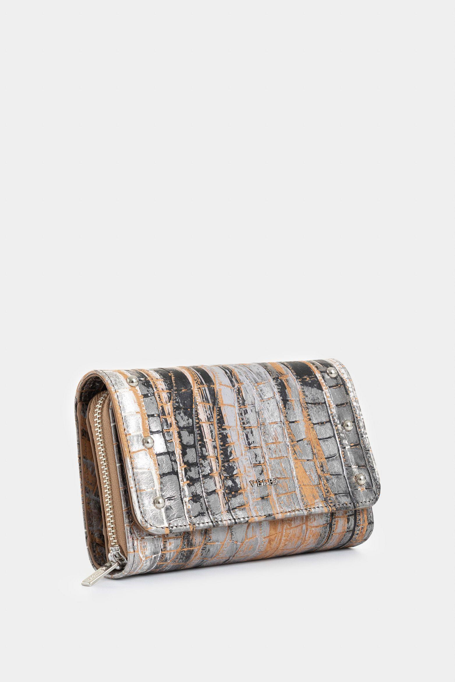 Vélez Billetera PAlma Cuero Para Mujer Detalle Taches Plata-1