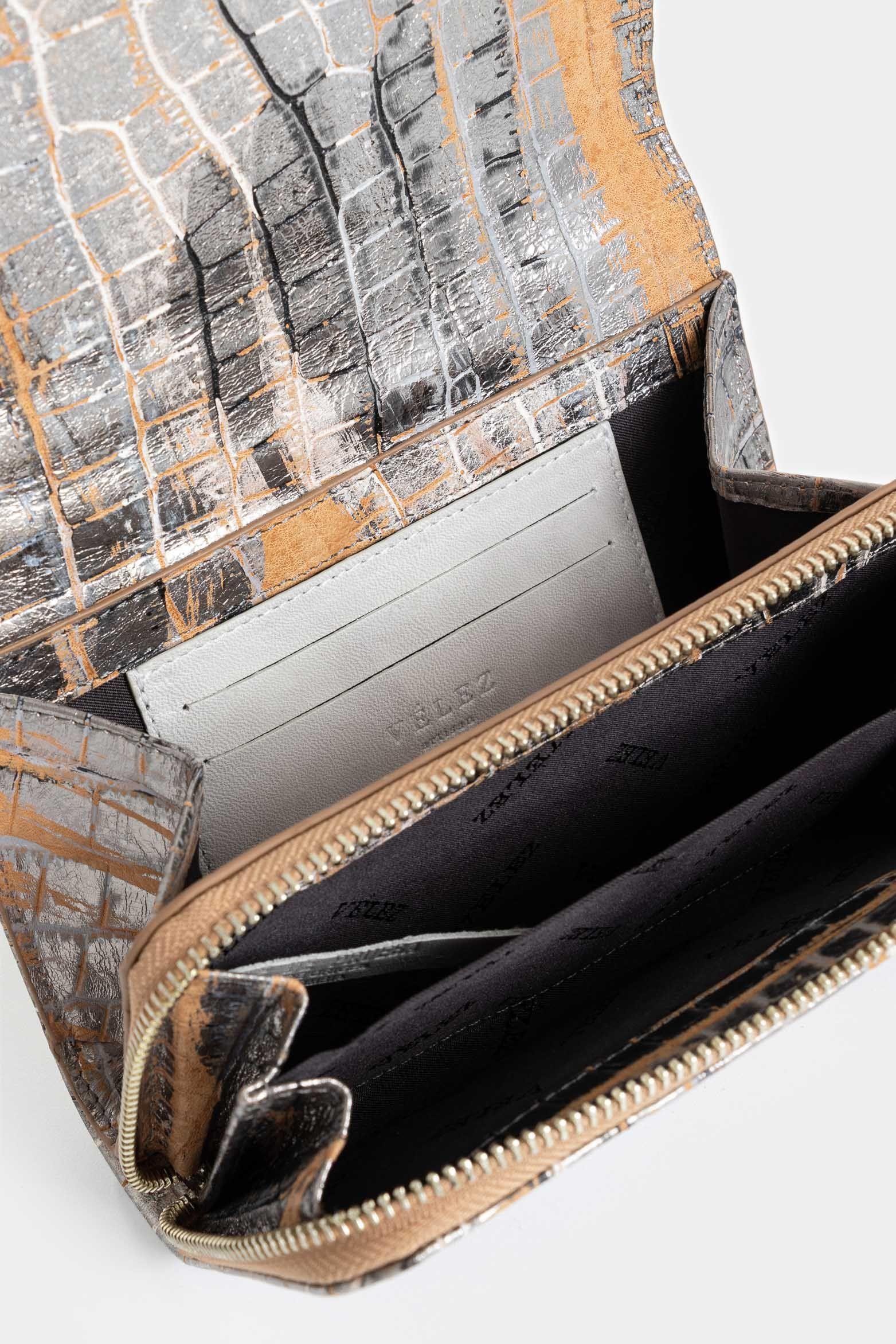 Vélez Billetera PAlma Cuero Para Mujer Detalle Taches Plata-4