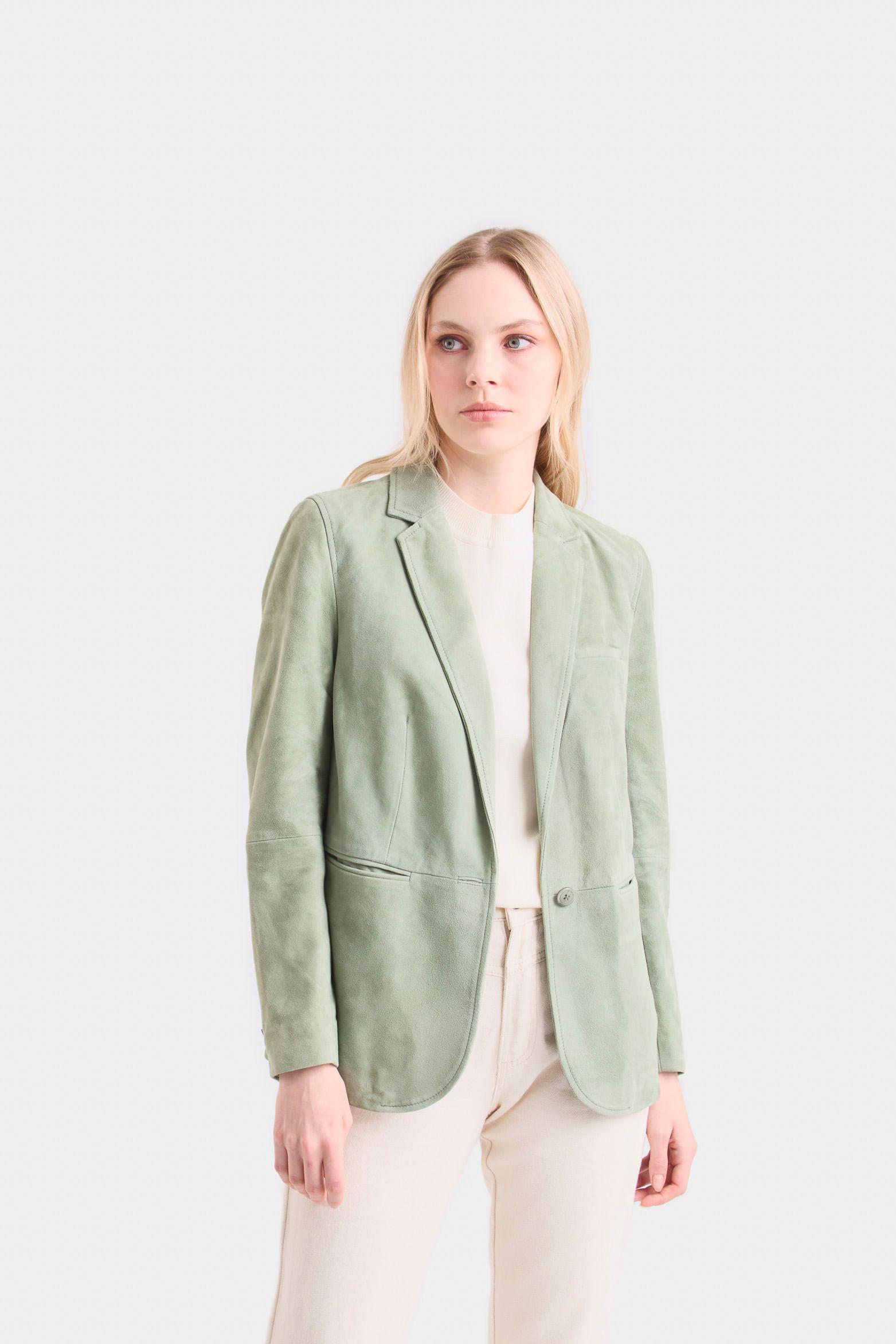 Vélez Blazer Gobi Gamuza Mujer Bolsillo Ribete Agua Marina-0