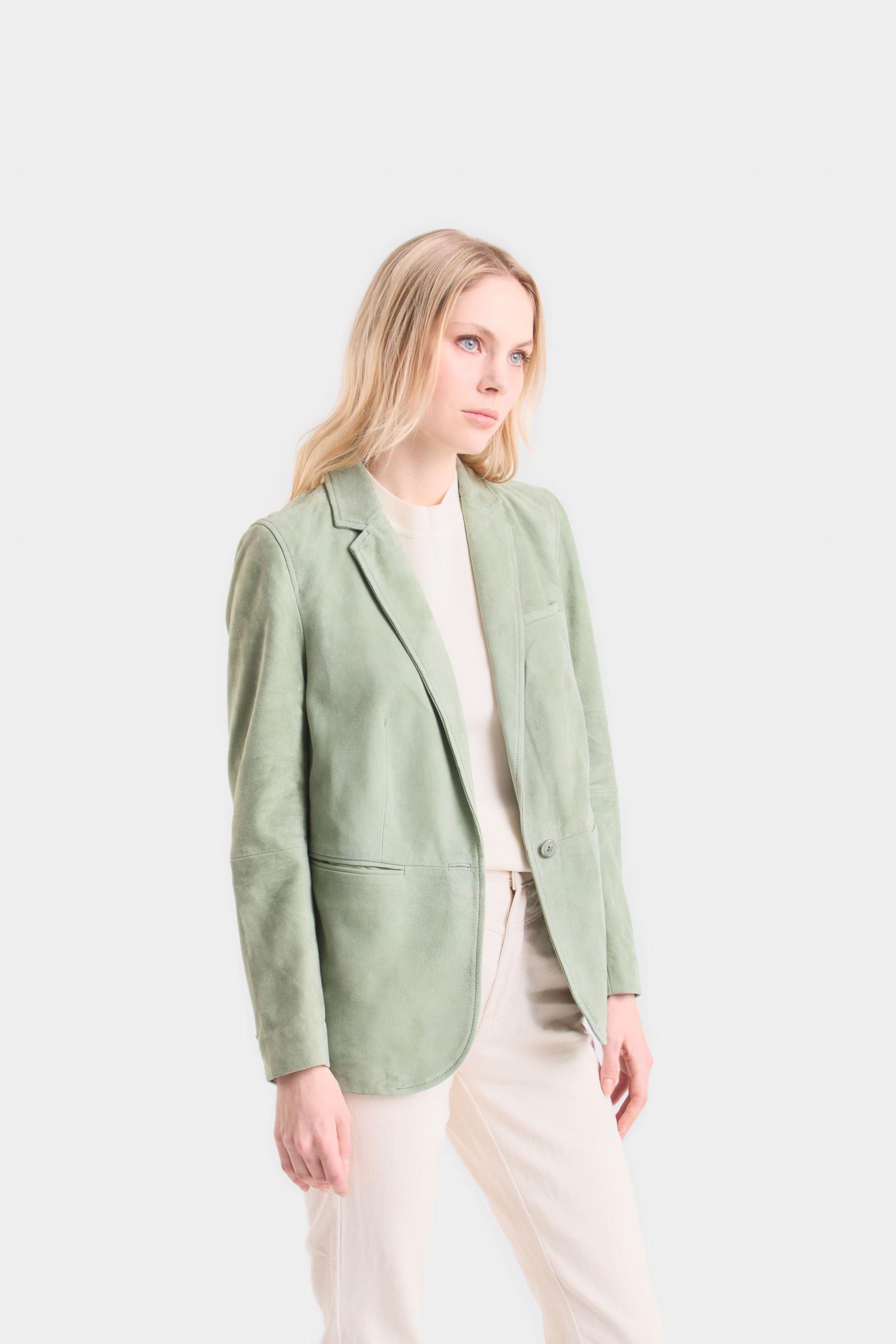Vélez Blazer Gobi Gamuza Mujer Bolsillo Ribete Agua Marina-2