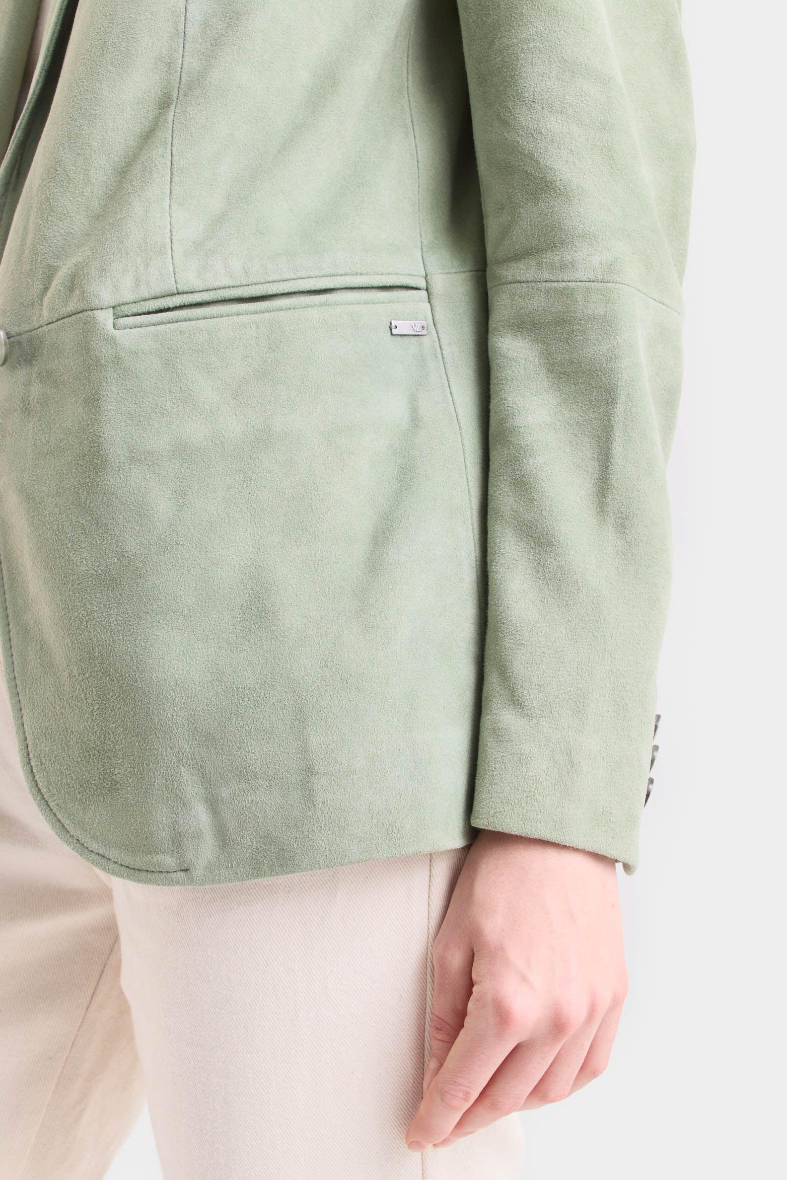 Vélez Blazer Gobi Gamuza Mujer Bolsillo Ribete Agua Marina-3
