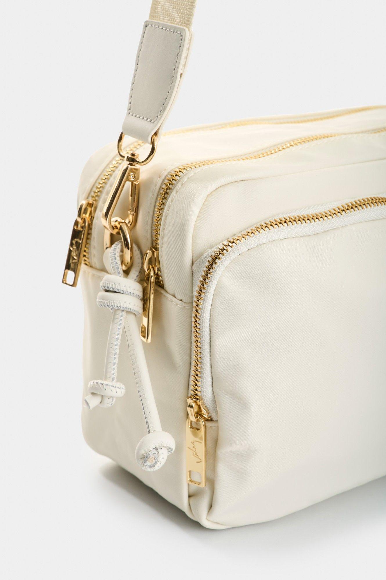 Vélez Cartera Bandolera En Lona Y Cuero  Mujer Square Blanco-3