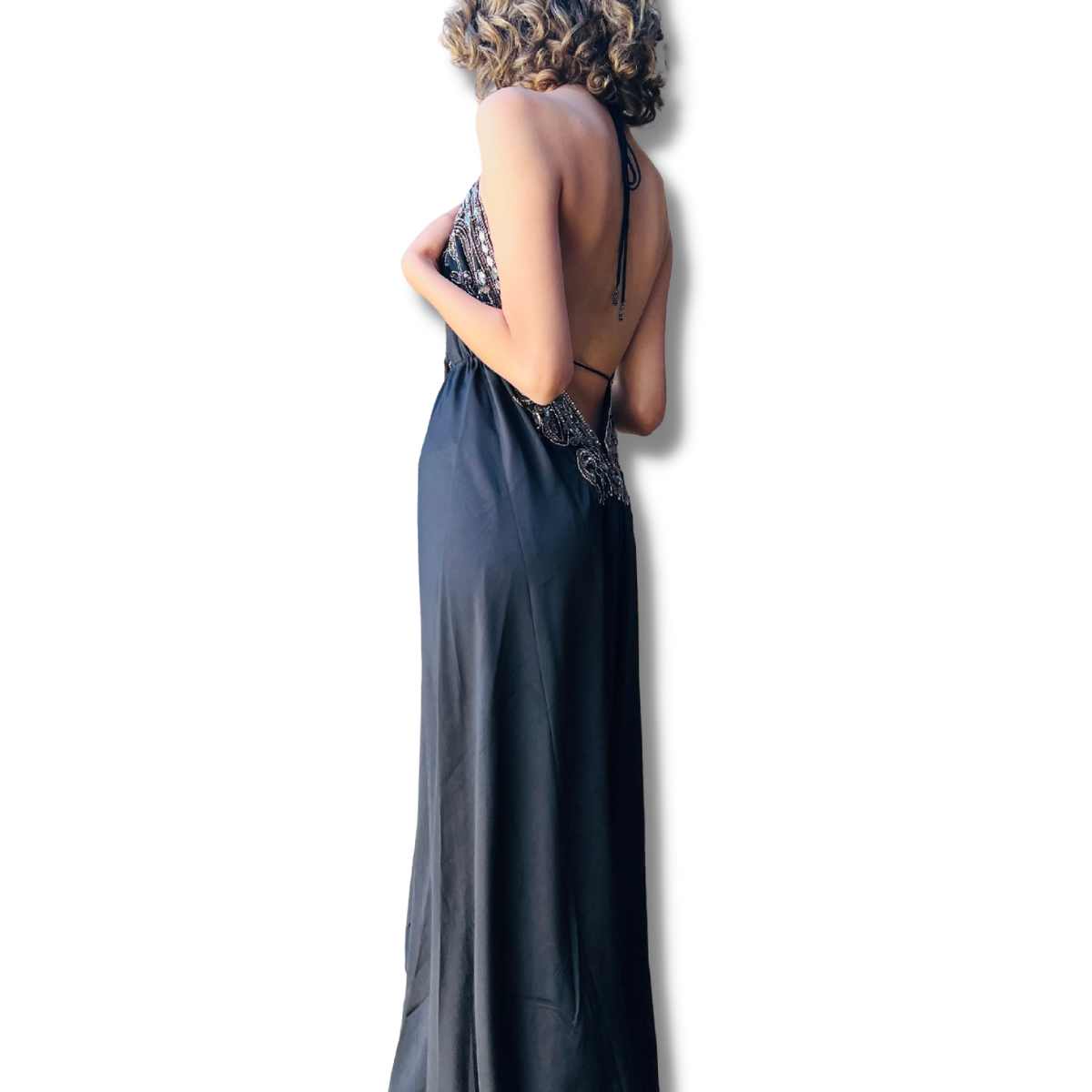 Vestido Fiesta Largo gasa con pedrería -1