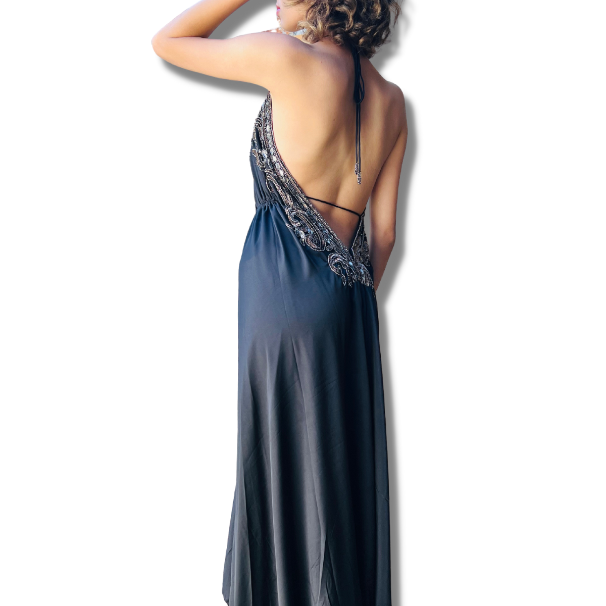 Vestido Fiesta Largo gasa con pedrería -2