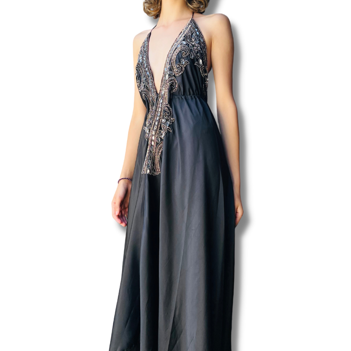 Vestido Fiesta Largo gasa con pedrería -0