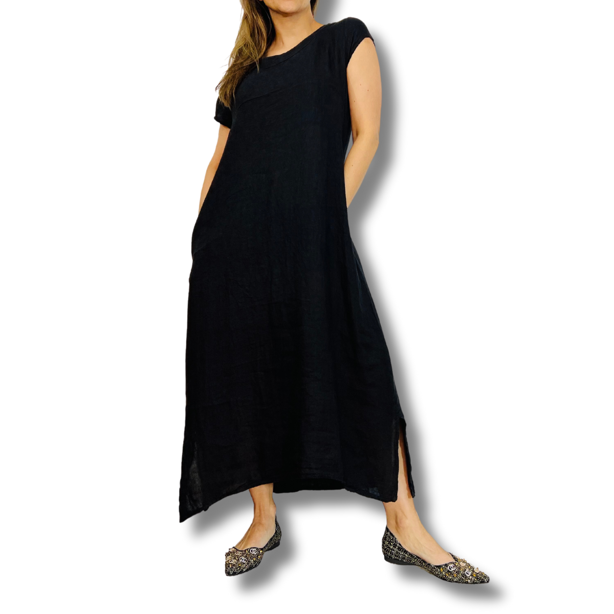 Vestido lino negro -0