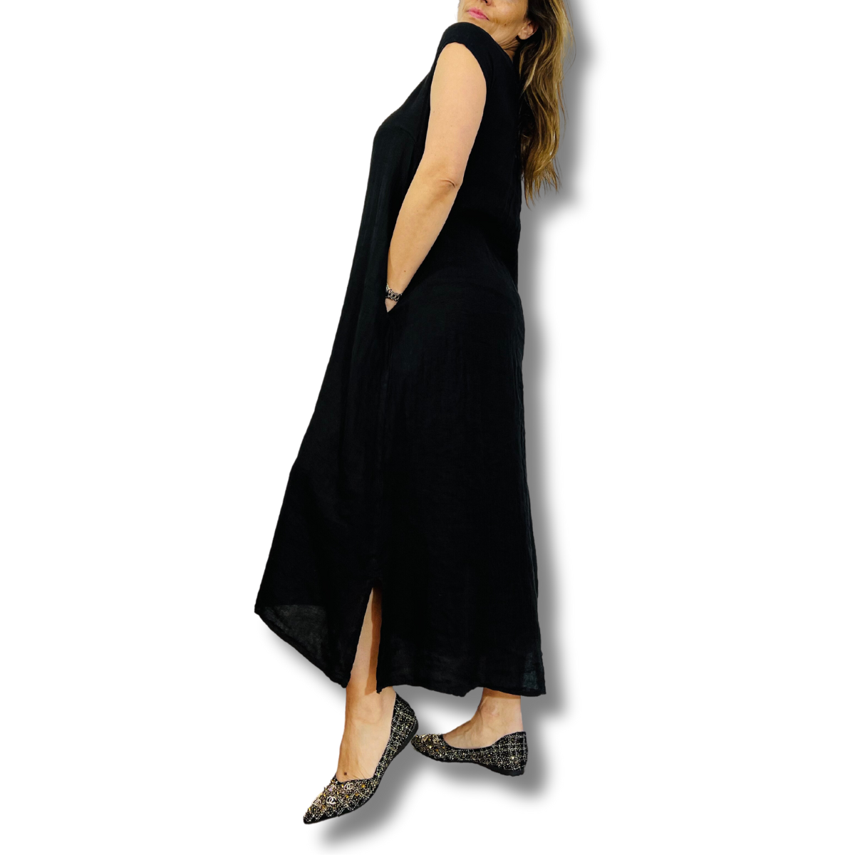Vestido lino negro -1