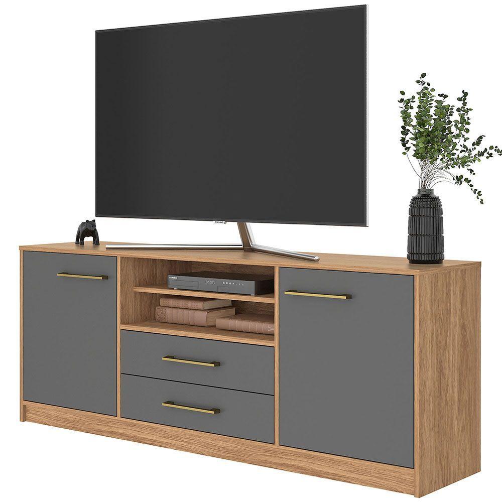RACK TV ALERCE 70 PULGADAS 2 PUERTAS Y 2 CAJONES CAFE GRIS-1