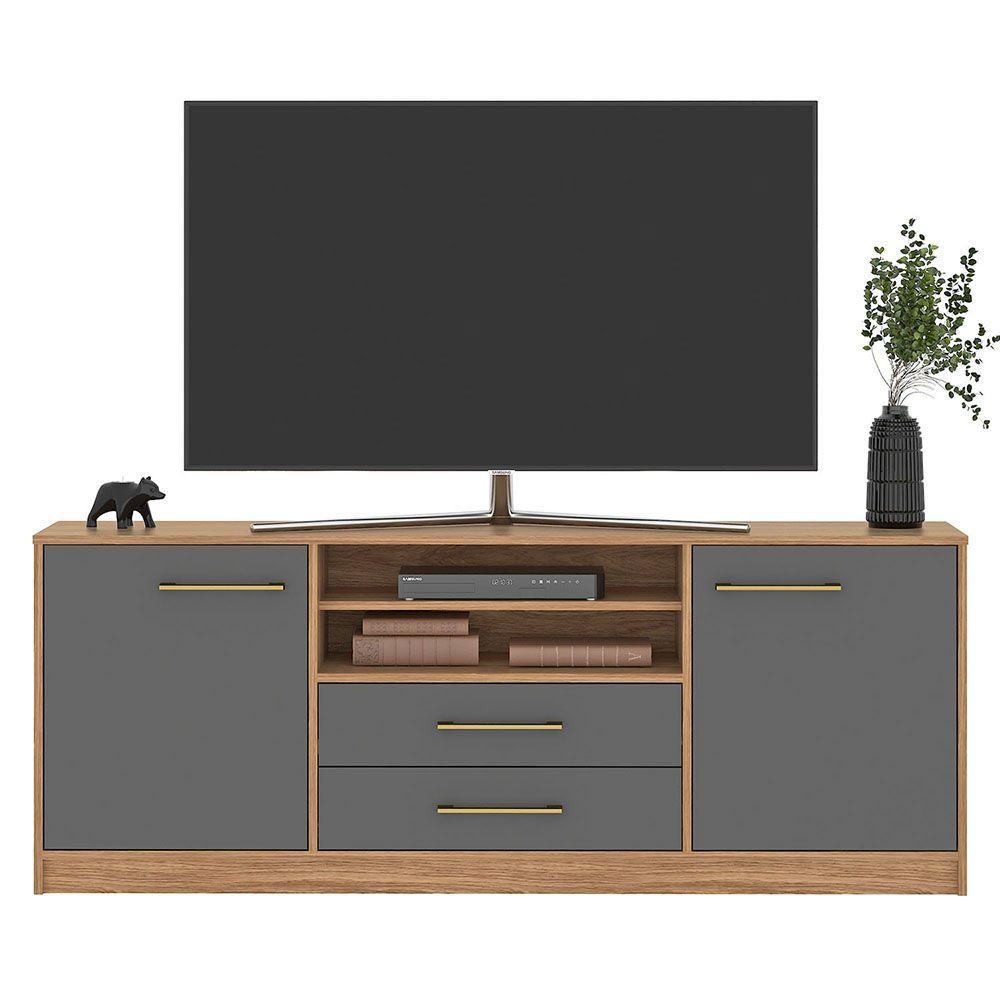 RACK TV ALERCE 70 PULGADAS 2 PUERTAS Y 2 CAJONES CAFE GRIS-2