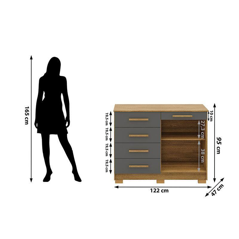 COMODA AMERICANA 5 CAJONES 2 PUERTAS GRIS-5