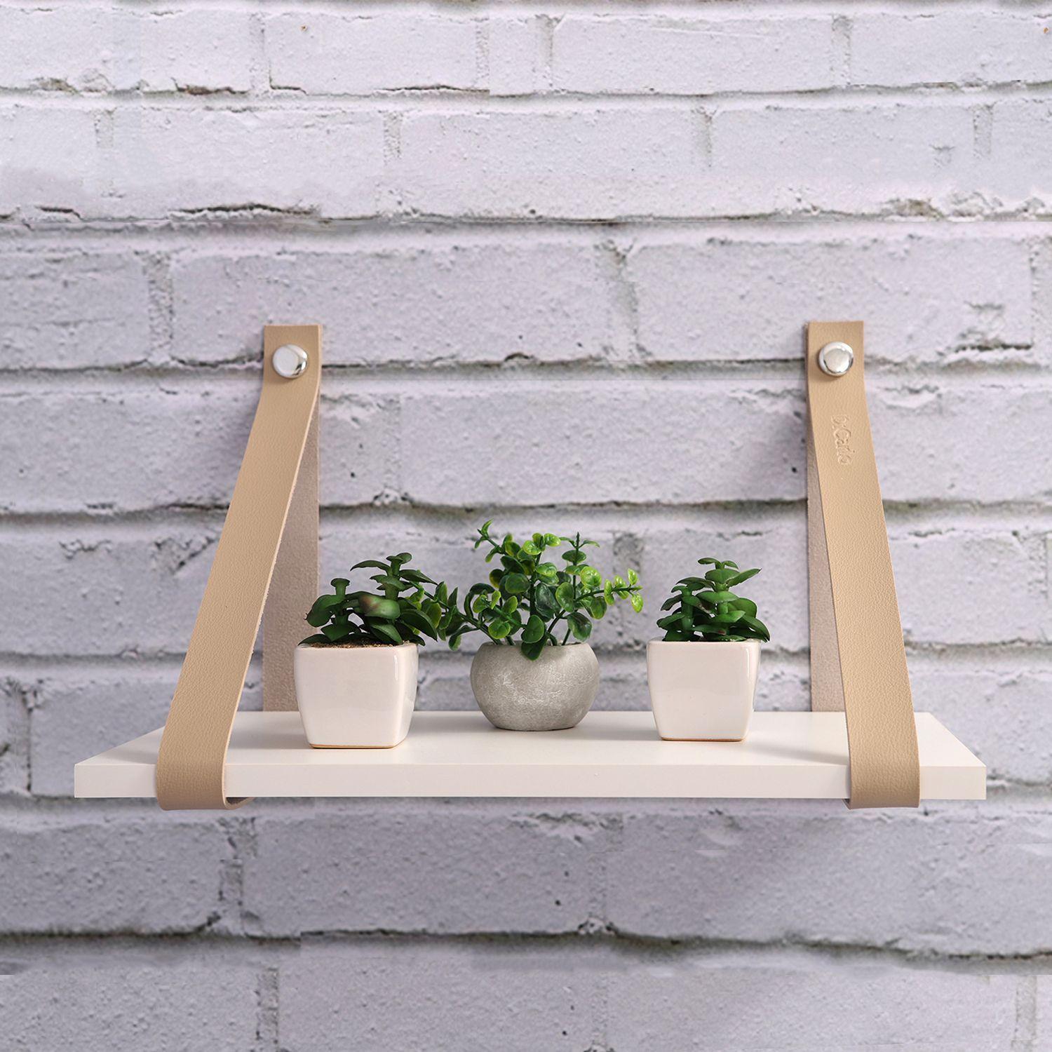 ESTANTE COURO BEIGE 60X20CM VEKKAHOME-2