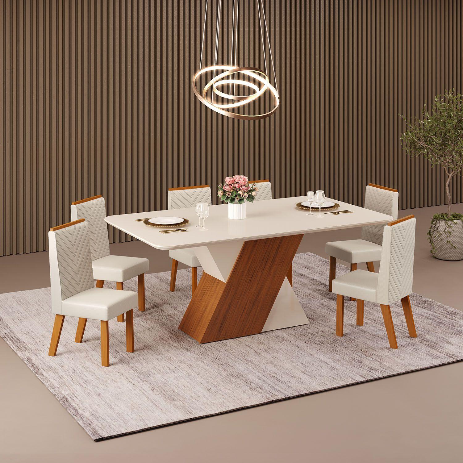 JUEGO COMEDOR RUBI NARA 6 SILLAS RECTANGULAR VIDRIO BEIGE-1