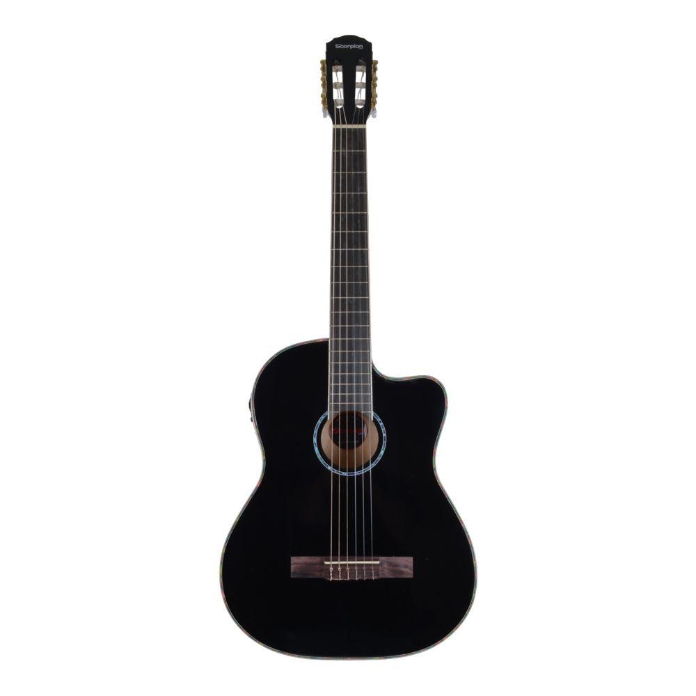 GUITARRA ELECTROACUSTICA NEGRA CUERDAS DE NYLON SC 551BCEQ BK SCORPION-1