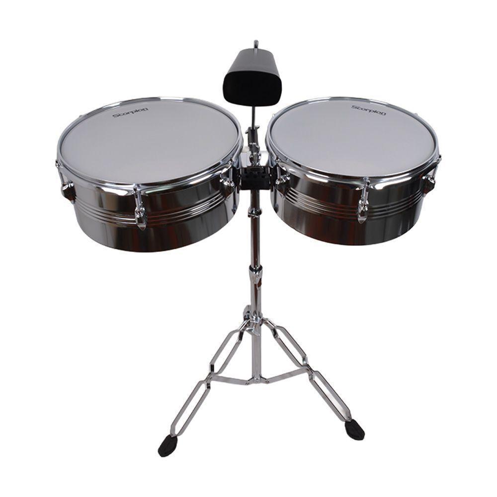 TIMBALETA 13 14 CROMADA INCLUYE CENCERRO Y ATRIL TSC 1314CR SCORPION-0