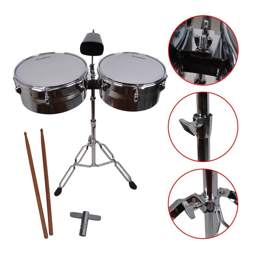 TIMBALETA 13 14 CROMADA INCLUYE CENCERRO Y ATRIL TSC 1314CR SCORPION-1