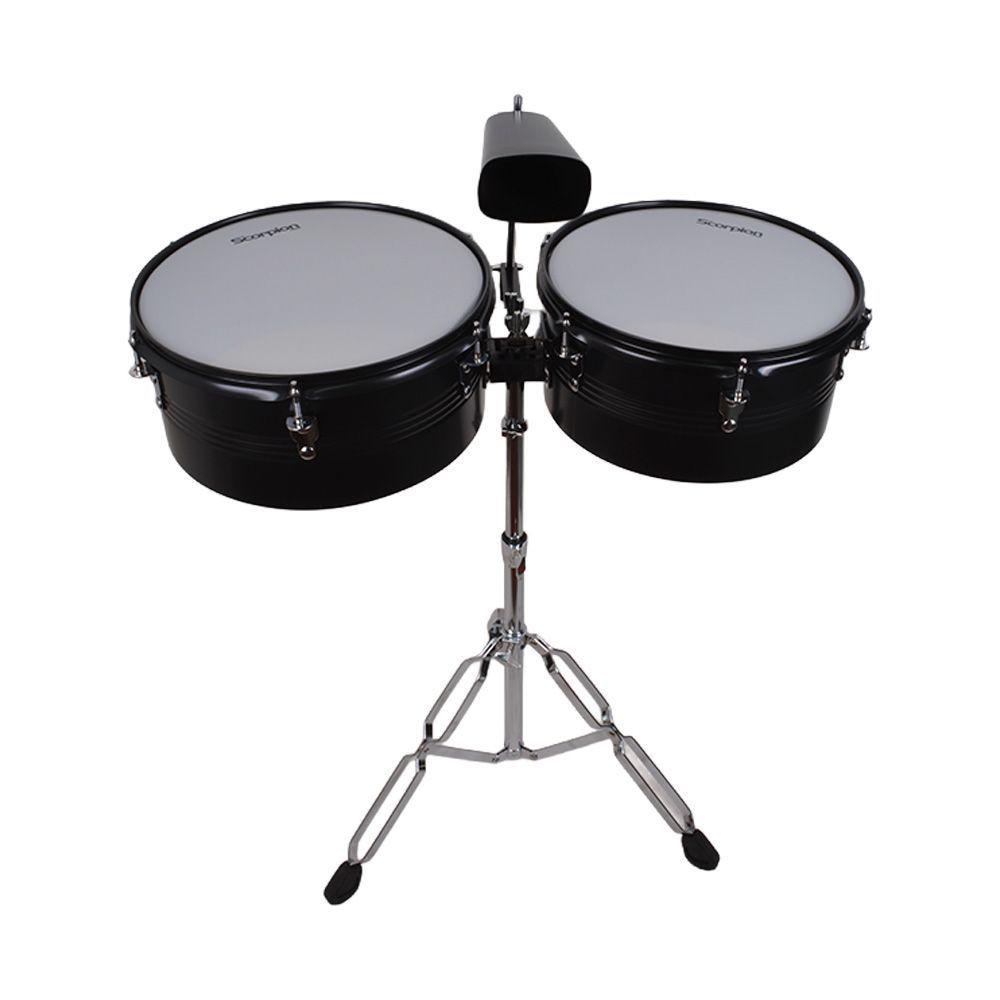 TIMBALETA 13 14 NEGRA INCLUYE CENCERRO Y ATRIL TSC 1314BK SCORPION-0