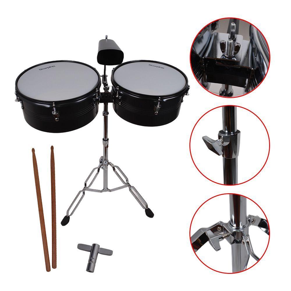 TIMBALETA 13 14 NEGRA INCLUYE CENCERRO Y ATRIL TSC 1314BK SCORPION-1