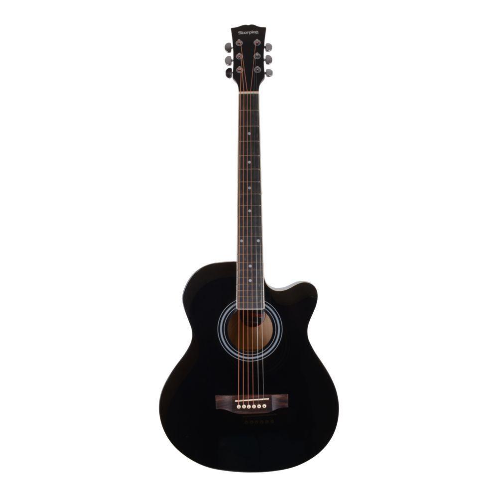 GUITARRA ELECTROACUSTICA NEGRA CUERDAS METALICAS SCG 521EQ BK SCORPION-1
